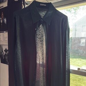 Zeroyaa Green Sheer Button-Up Shirt